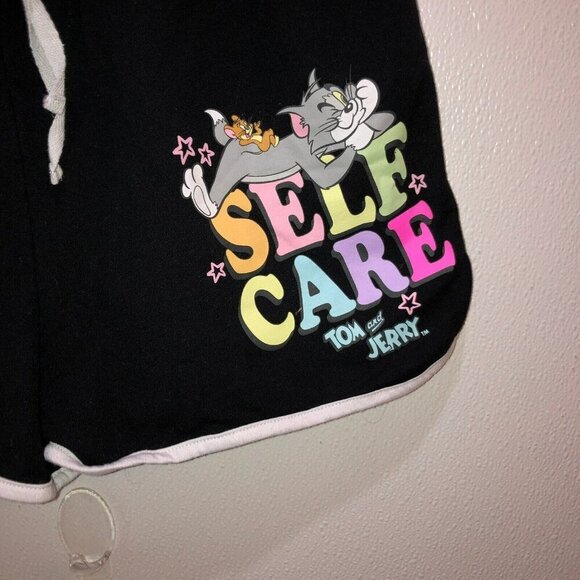 Tom and Jerry Womens Size XL Black Self Care Drawstring Dolphin Shorts - Picture 5 of 10